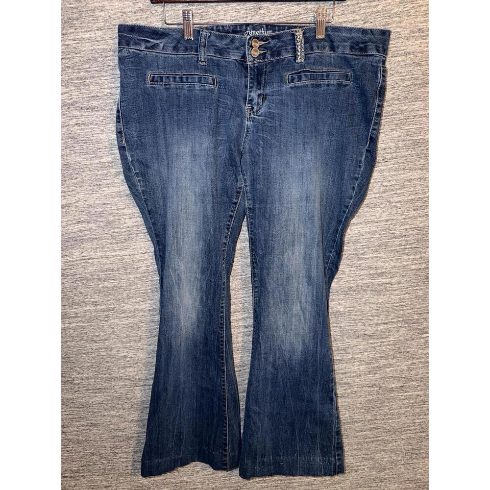 Amethyst Jeans Women's 16 Blue Flare Bootcut Stretch Embellished Pocket Y2K Vtg